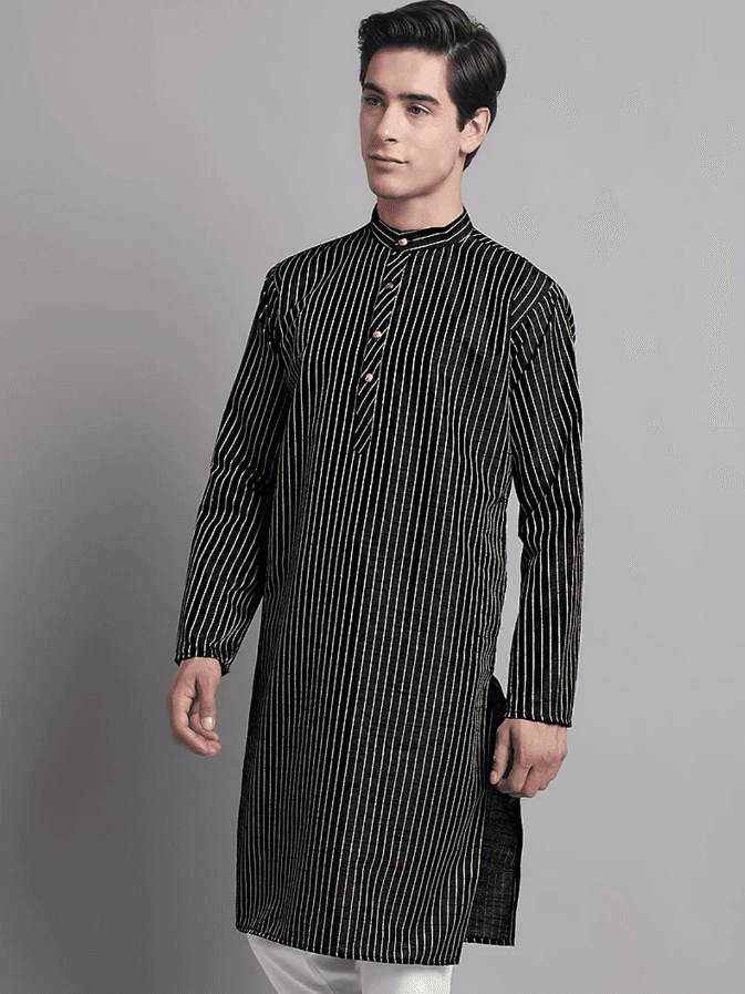 Model wearing a grey party wear kurta by Nishtha Chadda