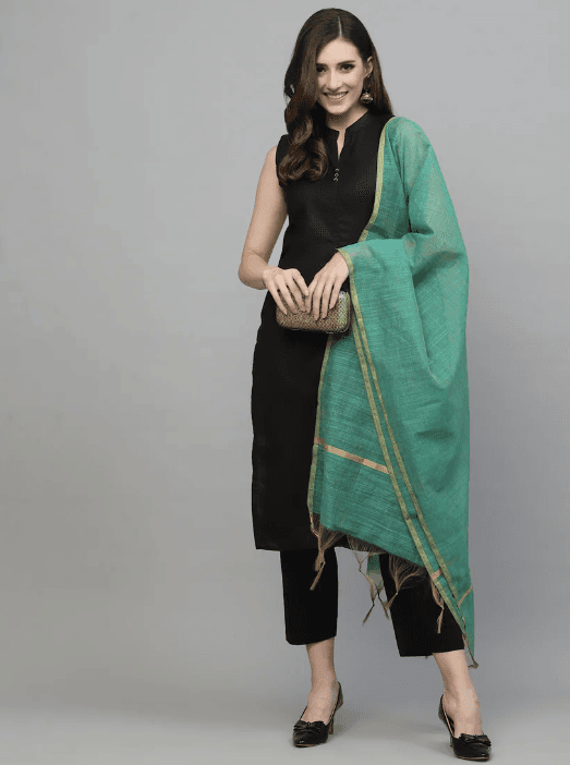 Black Kurti Set with Aqua Dupatta